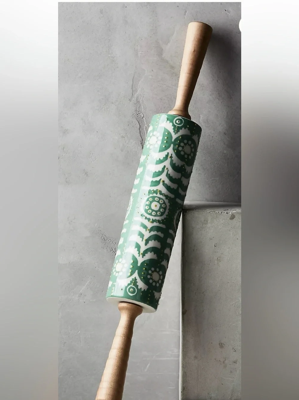 Anthropologie Brentanella Stoneware Rolling Pin. Handpainted | Discontinued